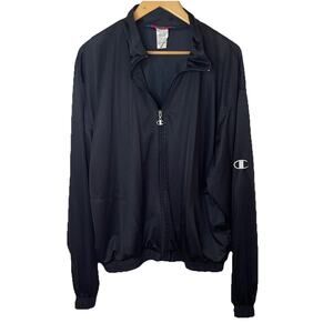 VTG Champion Black Mesh Warm Up Track Jacket Zip Streetwear Skating Hip Hop LRG